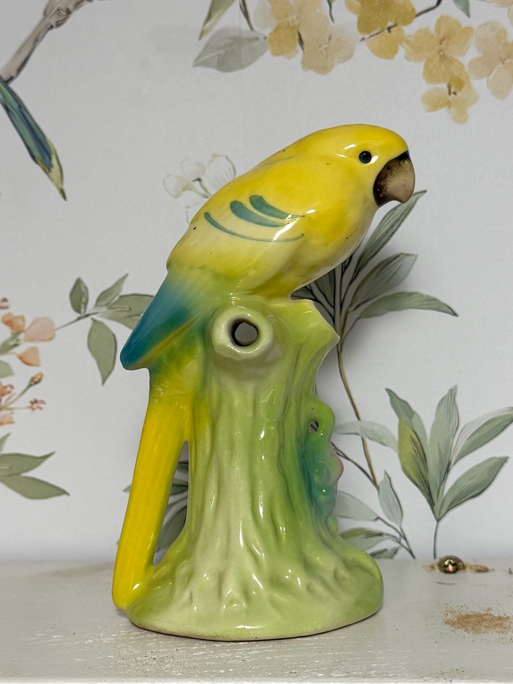 Vintage Czech-Slovakia Ceramic Bird Bud Vase 30s Art Deco Parakeet Figure